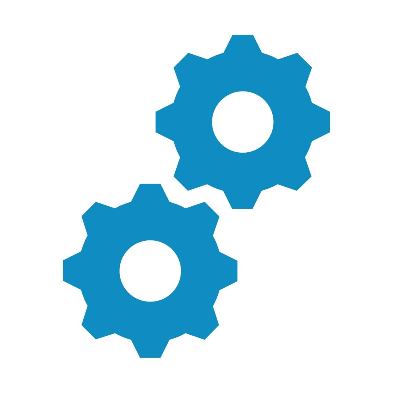 A blue icon showing cogs turning, symbolising gears in motion for the engineering and production work