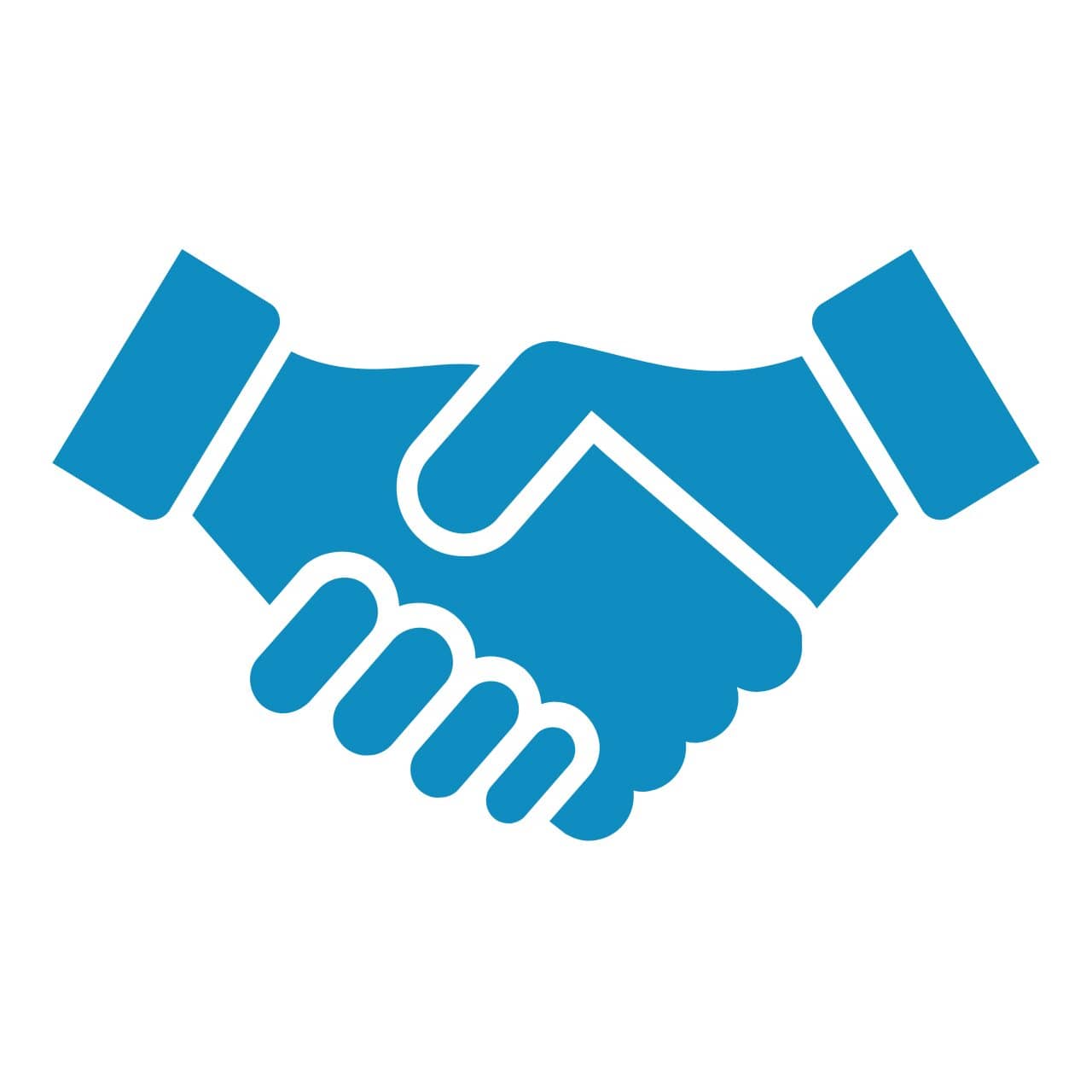 A blue icon showing two hands shaking agreeing on a job