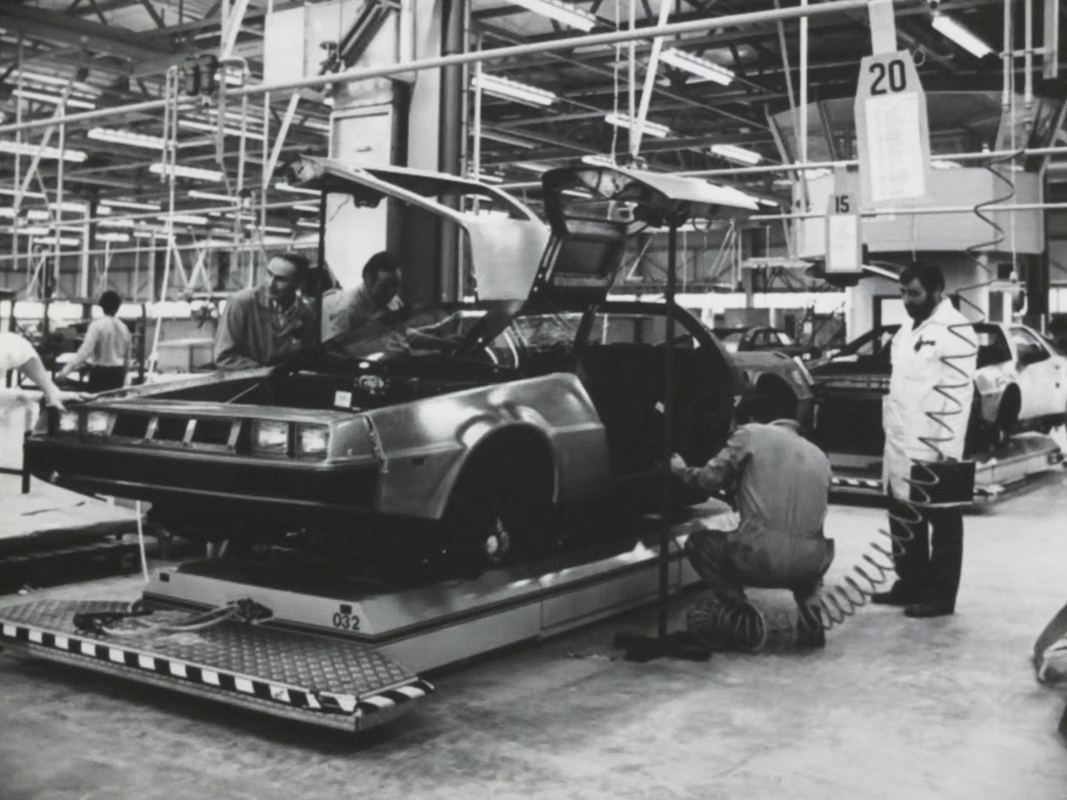 Works are carried out on a De Lorean car in Belfast