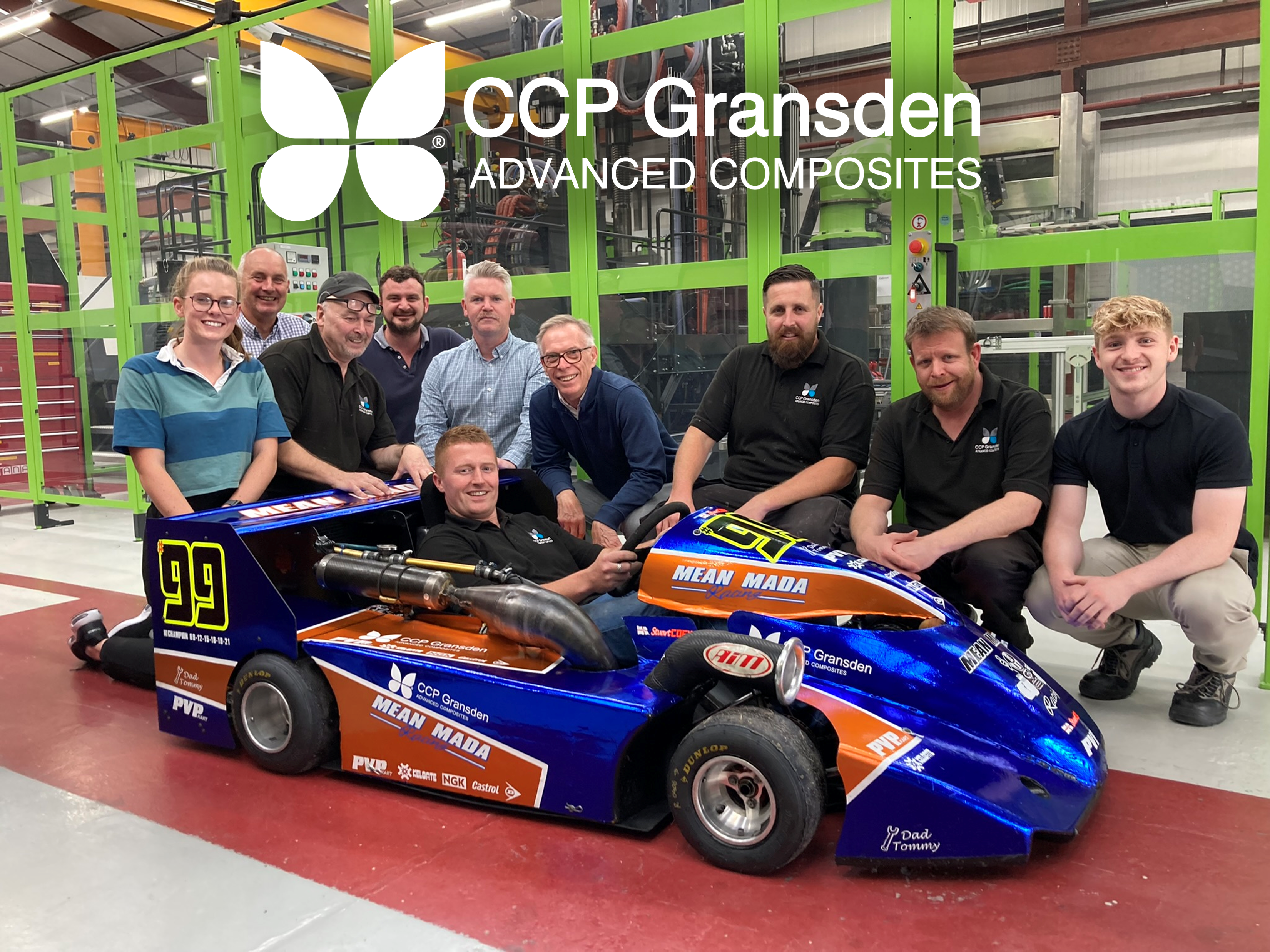 Load video: The video shows camera footage on board Stuart&#39;s go kart as he overtakes competitors on his way to vistory. Other pictures of the CCP Gransden team with the kart are shown too.