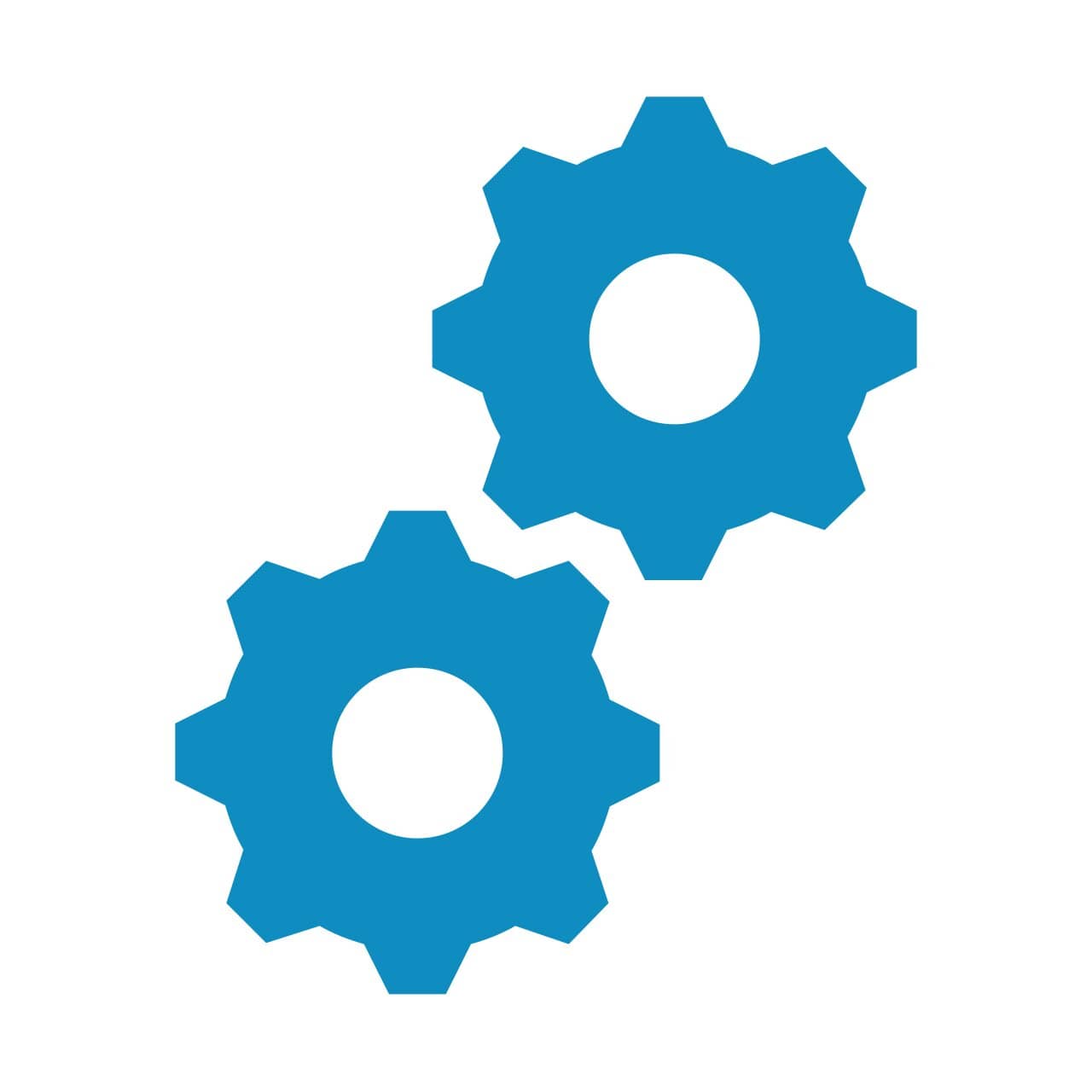 A blue icon showing cogs turning, symbolising gears in motion for the engineering and production work